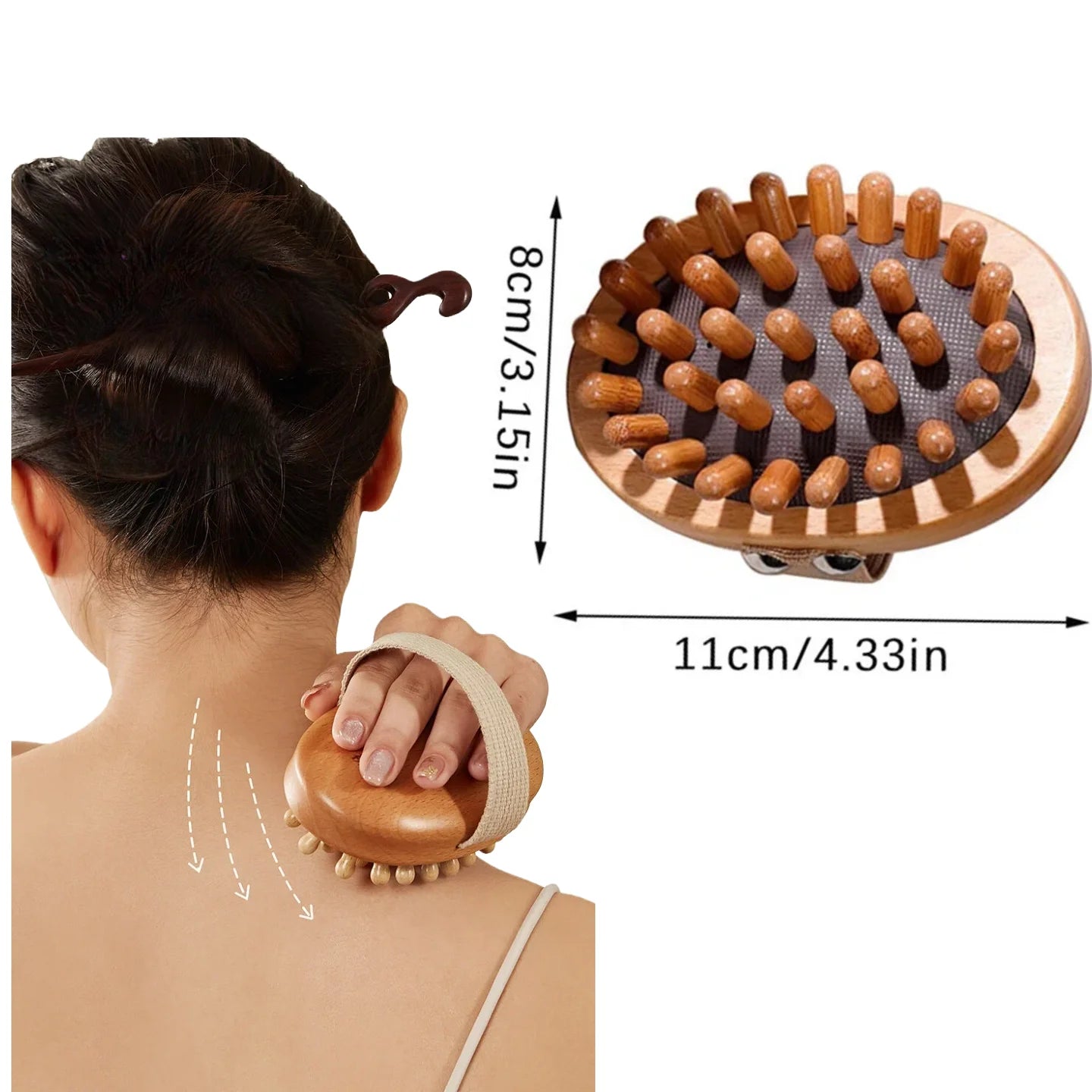 Anti-cellulite massage brush - Natural wood body and scalp care