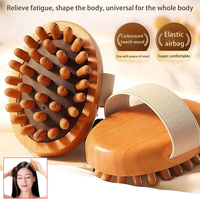 Anti-cellulite massage brush - Natural wood body and scalp care