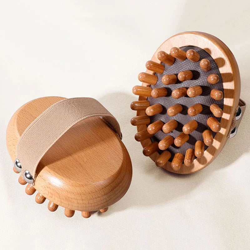Anti-cellulite massage brush - Natural wood body and scalp care